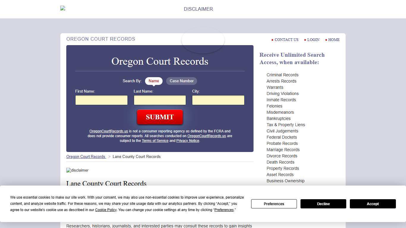 Lane County Court Records OregonCourtRecords.us