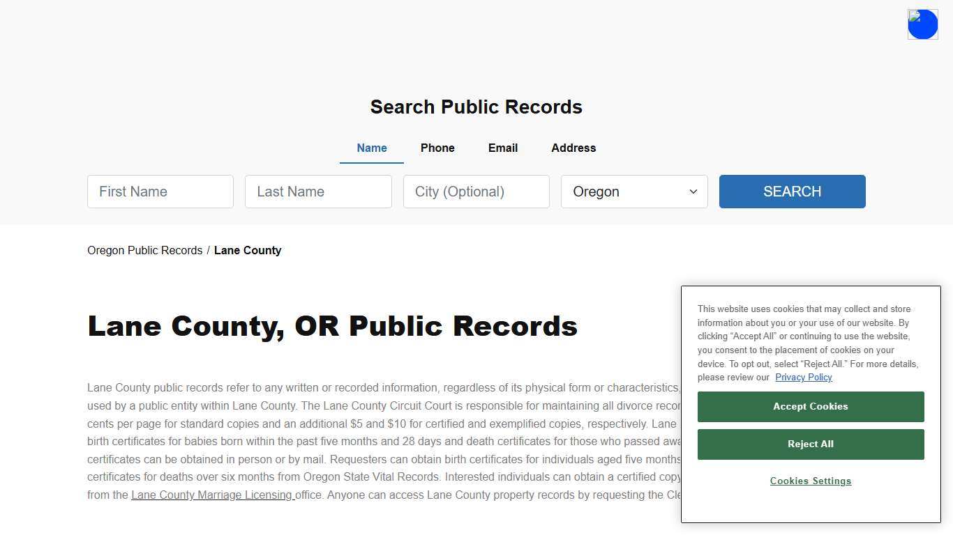 Lane County, OR Public Court, Arrest and Inmate Records - ThePublicIndex