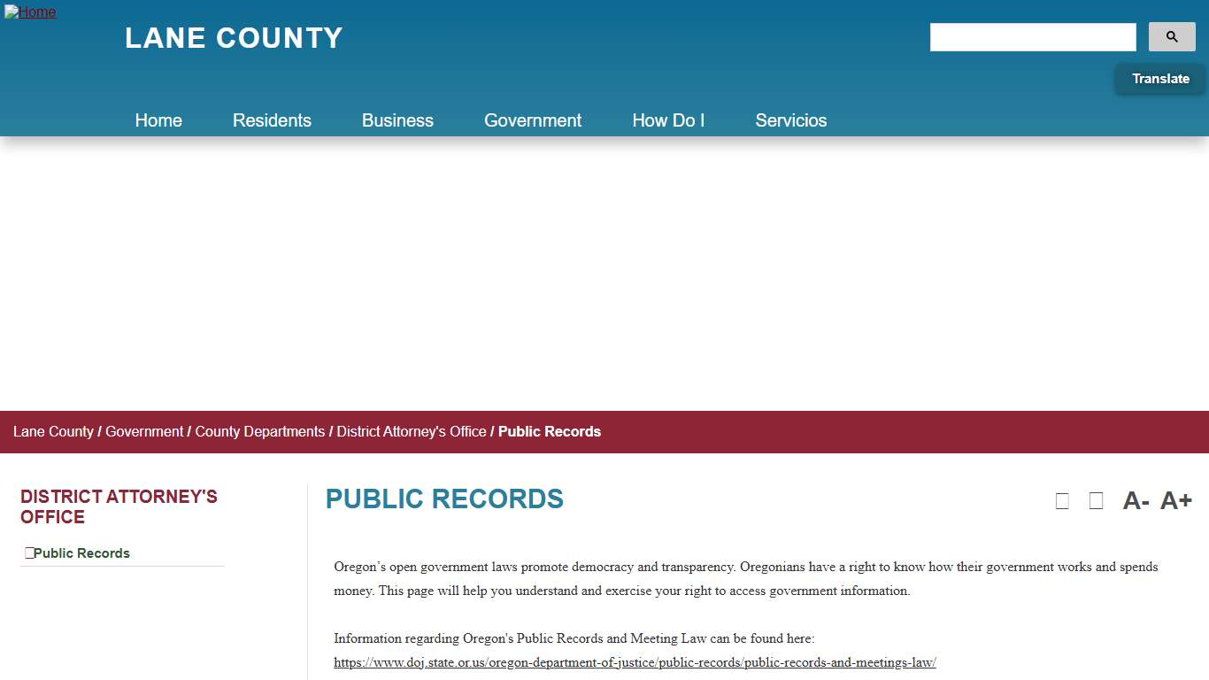 Public Records - Lane County