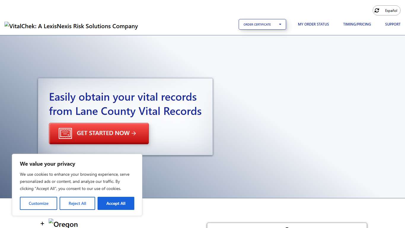 Lane County Vital Records (OR) Order Certificates - VitalChek