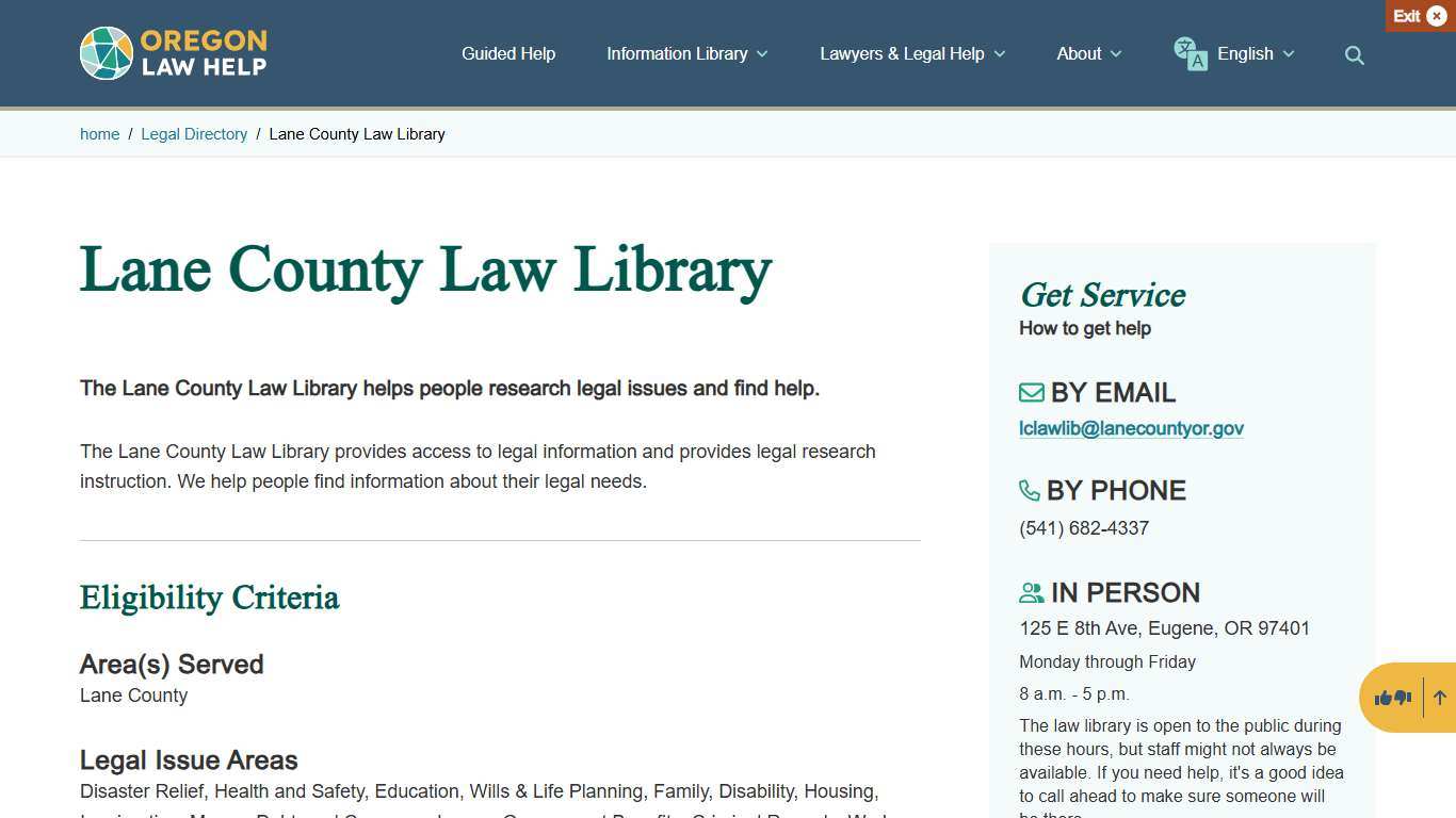 Lane County Law Library Oregon Law Help