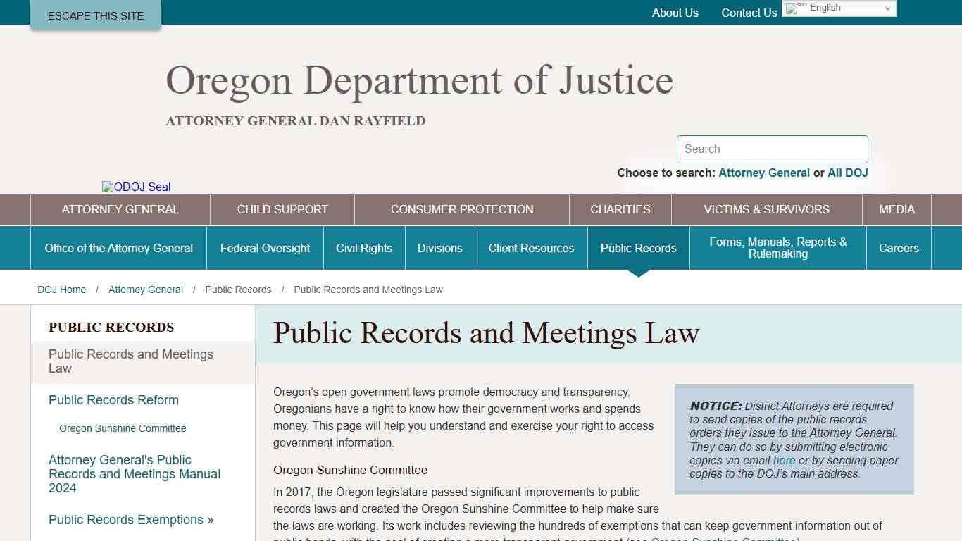 Public Records and Meetings Law - Oregon Department of Justice